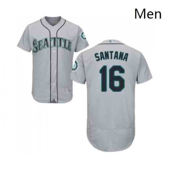 Mens Seattle Mariners 16 Domingo Santana Grey Road Flex Base Authentic Collection Baseball Jersey